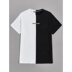 Men Drop Shoulder Embroidery Letter Spliced Tee