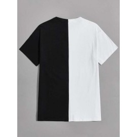 Men Drop Shoulder Embroidery Letter Spliced Tee