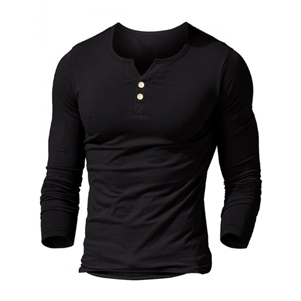 Men Notched Neck Button Detail Tee