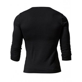 Men Notched Neck Button Detail Tee