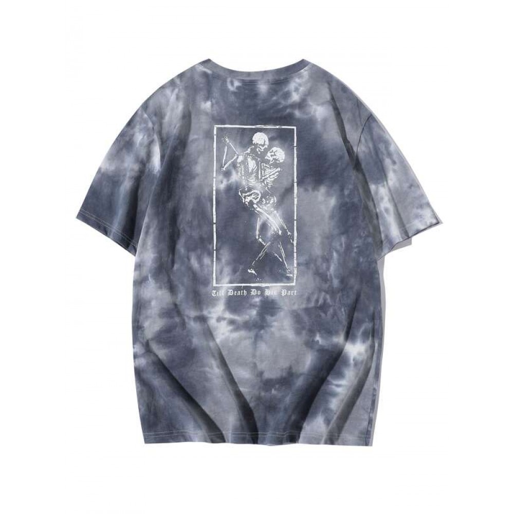 Men Slogan & Skeleton Graphic Tie Dye Tee