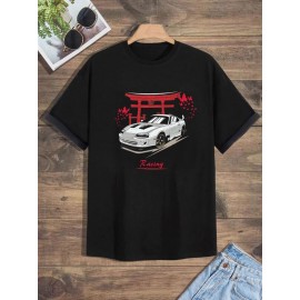 Men Letter & Car Print Tee