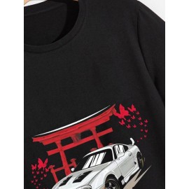 Men Letter & Car Print Tee