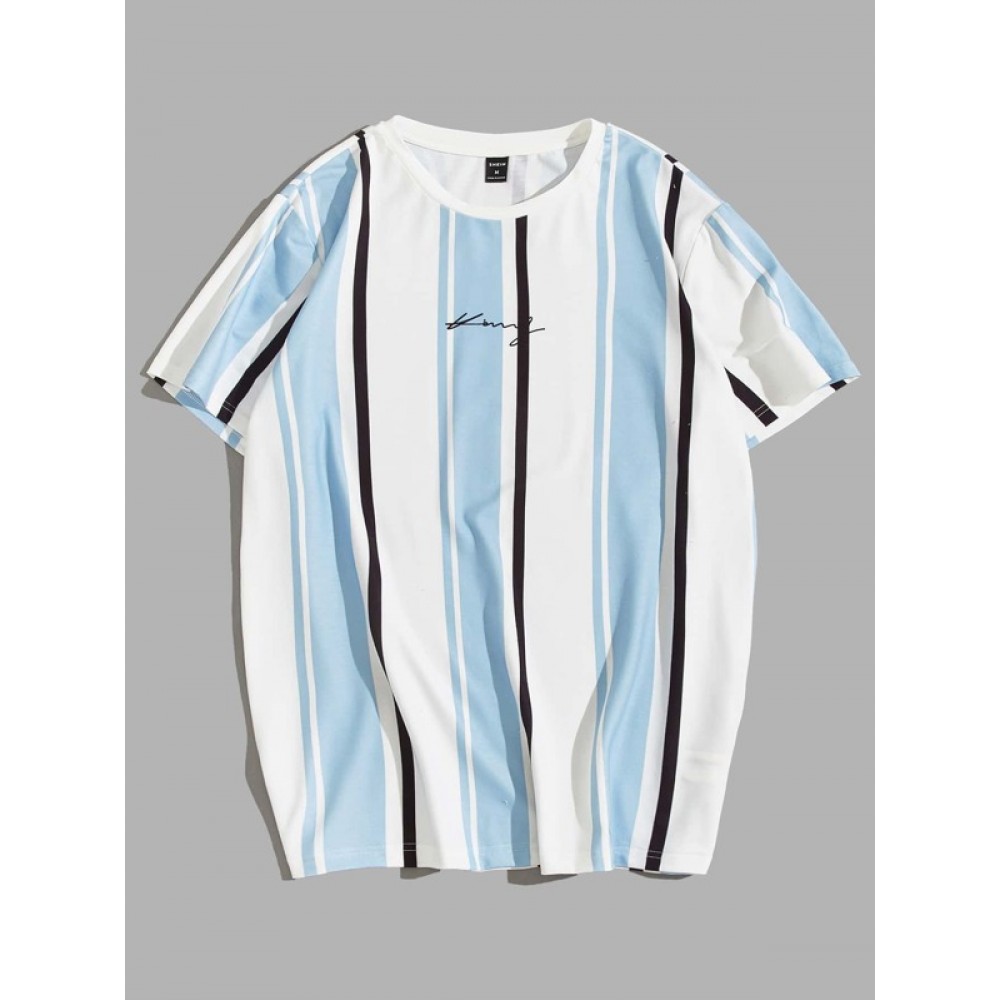 Men Letter And Striped Print Tee