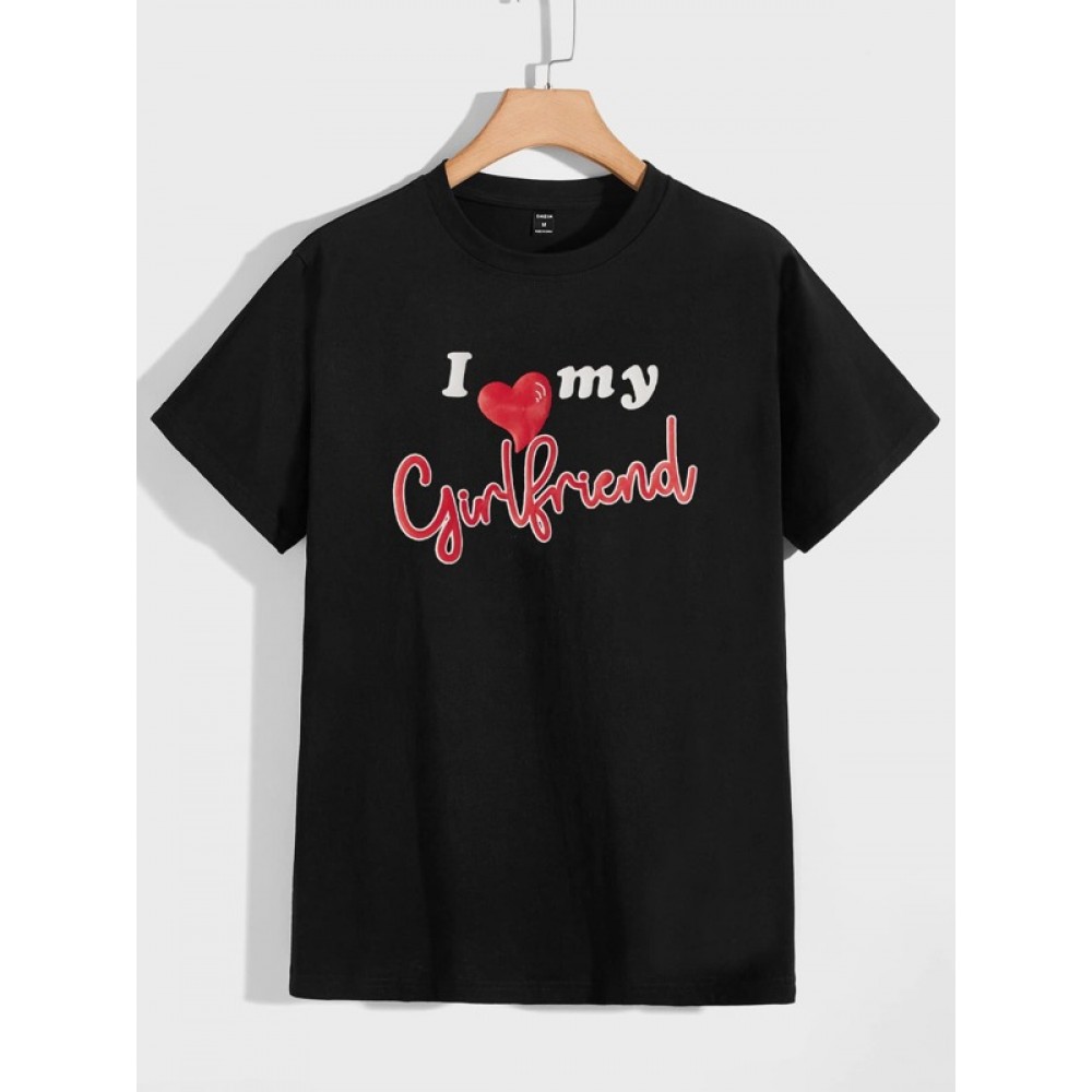 Men Slogan & Heart Print Tee