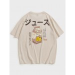 Men Japanese Letter & Cartoon Graphic Tee