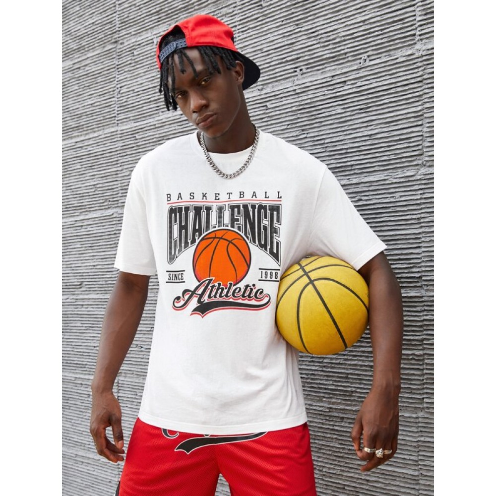 Men Letter & Basketball Print Tee