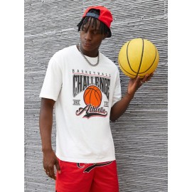 Men Letter & Basketball Print Tee