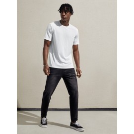 Men Ribbed Knit Solid Tee