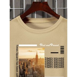 Men Slogan & Skyscrapers Print Tee