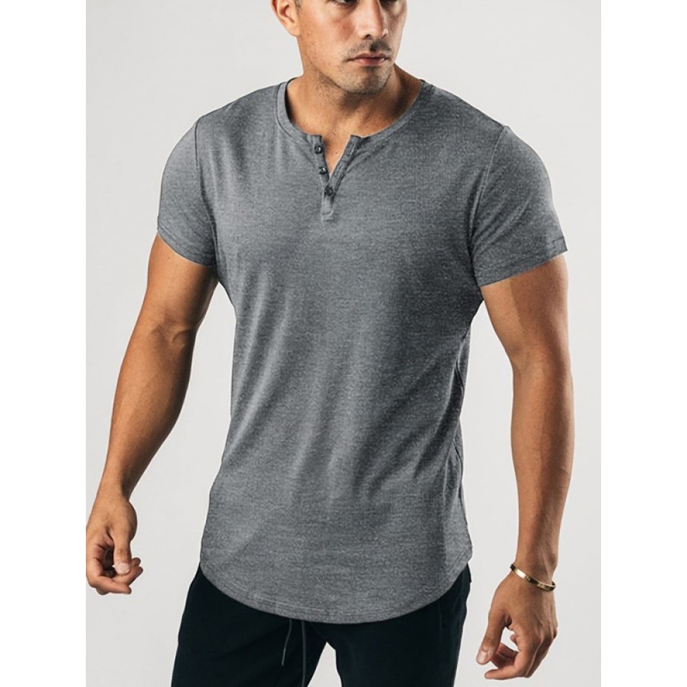 Men Solid Half Button Tee