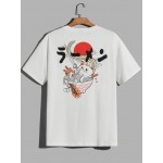 Men Cartoon & Japanese Letter Graphic Tee