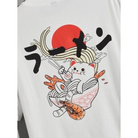 Men Cartoon & Japanese Letter Graphic Tee