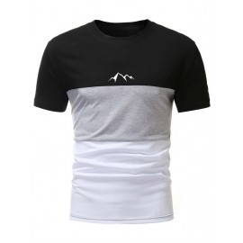 Men Mountain Print Colorblock Tee