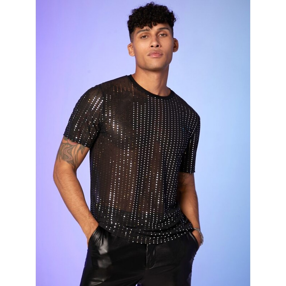 Men Rhinestone Mesh Tee