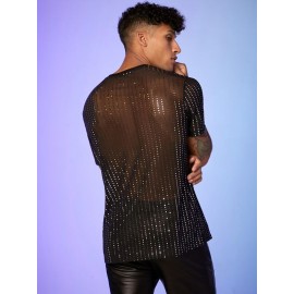 Men Rhinestone Mesh Tee