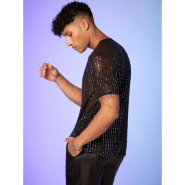 Men Rhinestone Mesh Tee