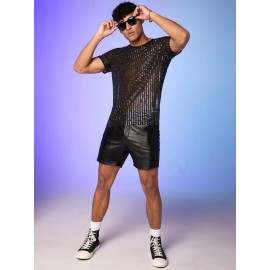 Men Rhinestone Mesh Tee