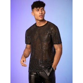 Men Rhinestone Mesh Tee