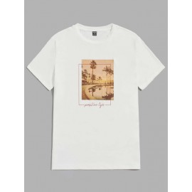 Men Slogan & Palm Tree Print Tee