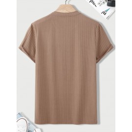 Men Solid Ribbed Knit Tee Without Necklace