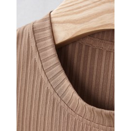 Men Solid Ribbed Knit Tee Without Necklace