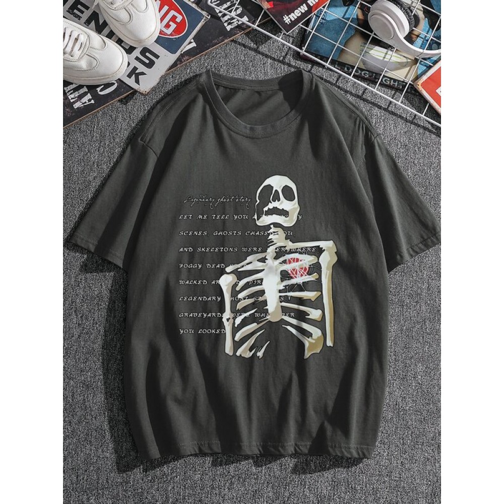 Men Skeleton & Slogan Graphic Tee