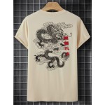 Men Chinese Dragon & Japanese Letter Graphic Tee