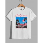 Men Palm Tree & Slogan Graphic Drop Shoulder Tee