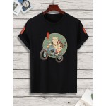 Men Cat & Japanese Letter Graphic Tee