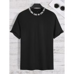 Men Slogan Graphic Mock Neck Tee