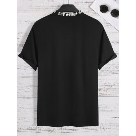 Men Slogan Graphic Mock Neck Tee