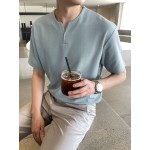 Men Notched Neckline Solid Tee