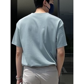 Men Notched Neckline Solid Tee