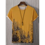 Men Random Mountain & Slogan Graphic Tee