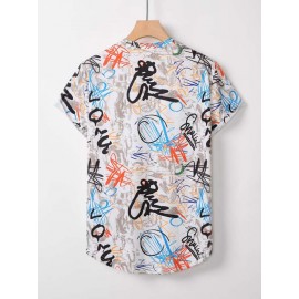 Men Graffiti Print Curved Hem Tee