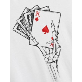 Men Playing Card & Skeleton Hand Print Tee