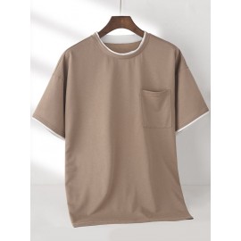 Men Contrast Trim Patched Pocket Tee