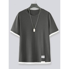 Men Letter Patched Contrast Trim Tee Without Necklace