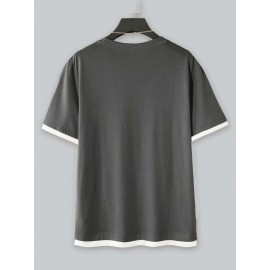 Men Letter Patched Contrast Trim Tee Without Necklace