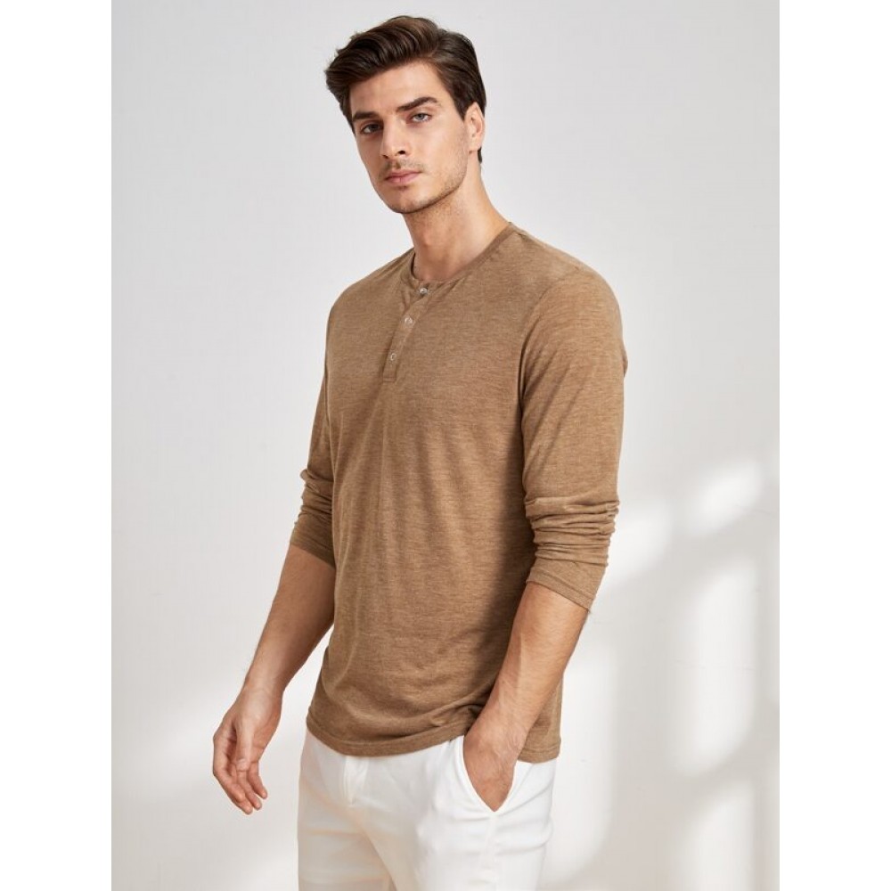 Men Button Half Placket Tee