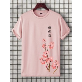 Men Japanese Letter & Floral Print Tee