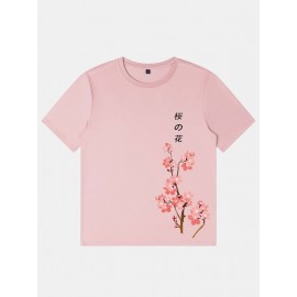 Men Japanese Letter & Floral Print Tee