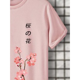 Men Japanese Letter & Floral Print Tee