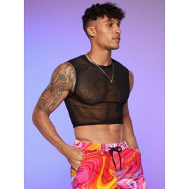 Men Sheer Crop Mesh Top