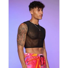 Men Sheer Crop Mesh Top