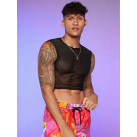 Men Sheer Crop Mesh Top