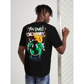 Men Slogan & Cartoon Face Print Tee