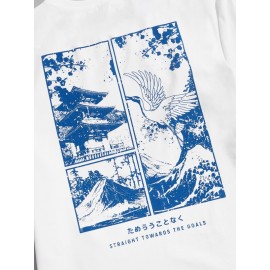 Men Slogan & Crane Print Tee